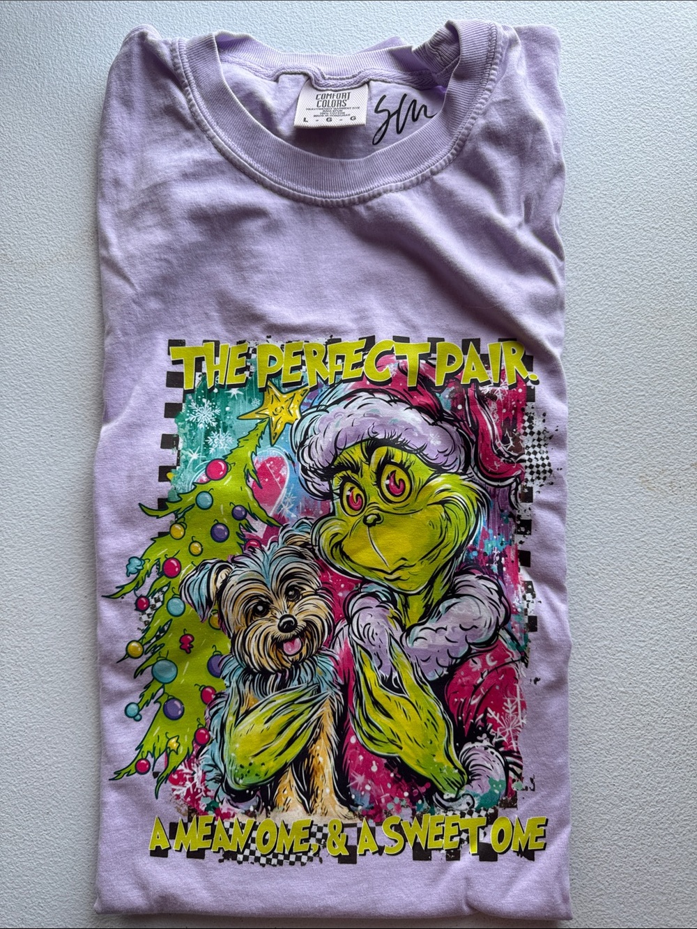 Comfort Colors Lavender Grinch & Dog Holiday Graphic Tee